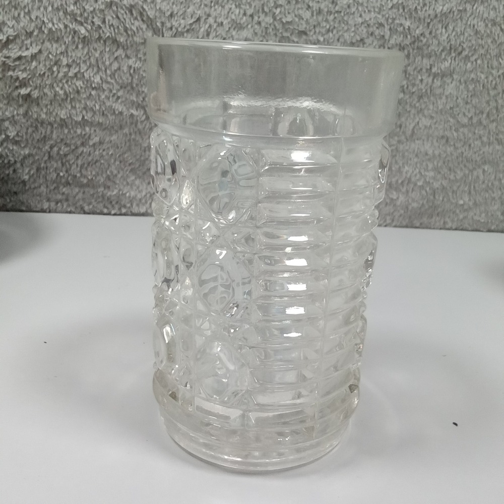 Vintage Textured Pressed Glass Highball Tumbler Clear Geometric Diamond Pattern